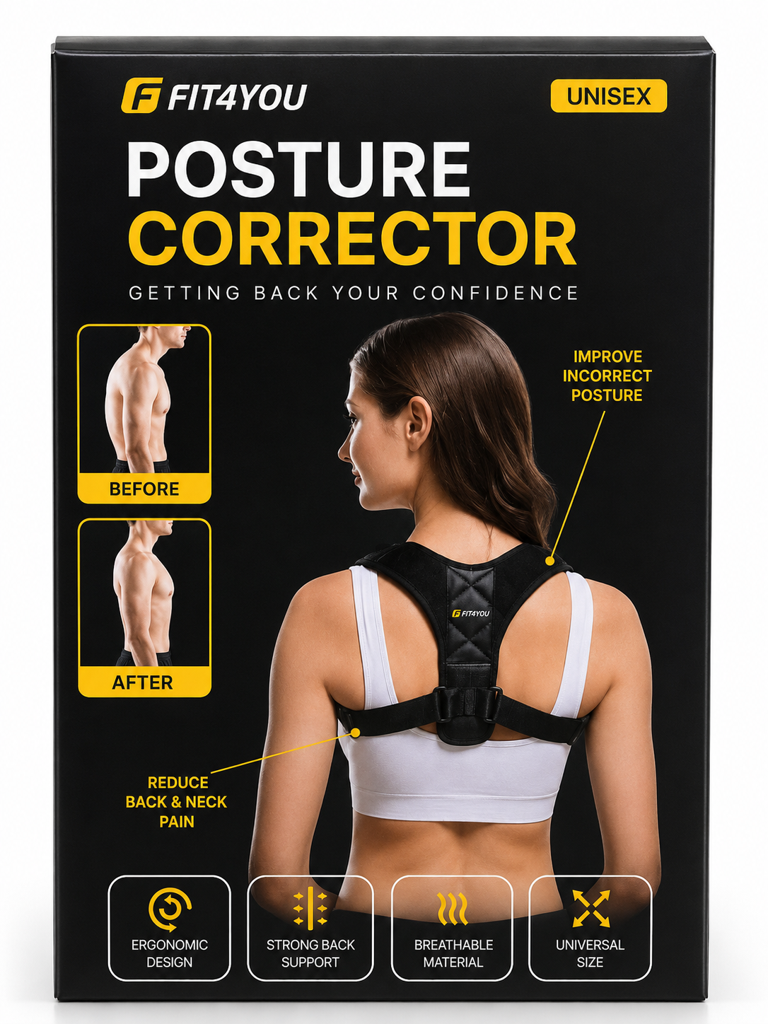 correcteur de posture fit4you unisexe – support ergonomique dos & Épaules correcteur de posture fit4you unisexe – support ergonomique dos & Épaules